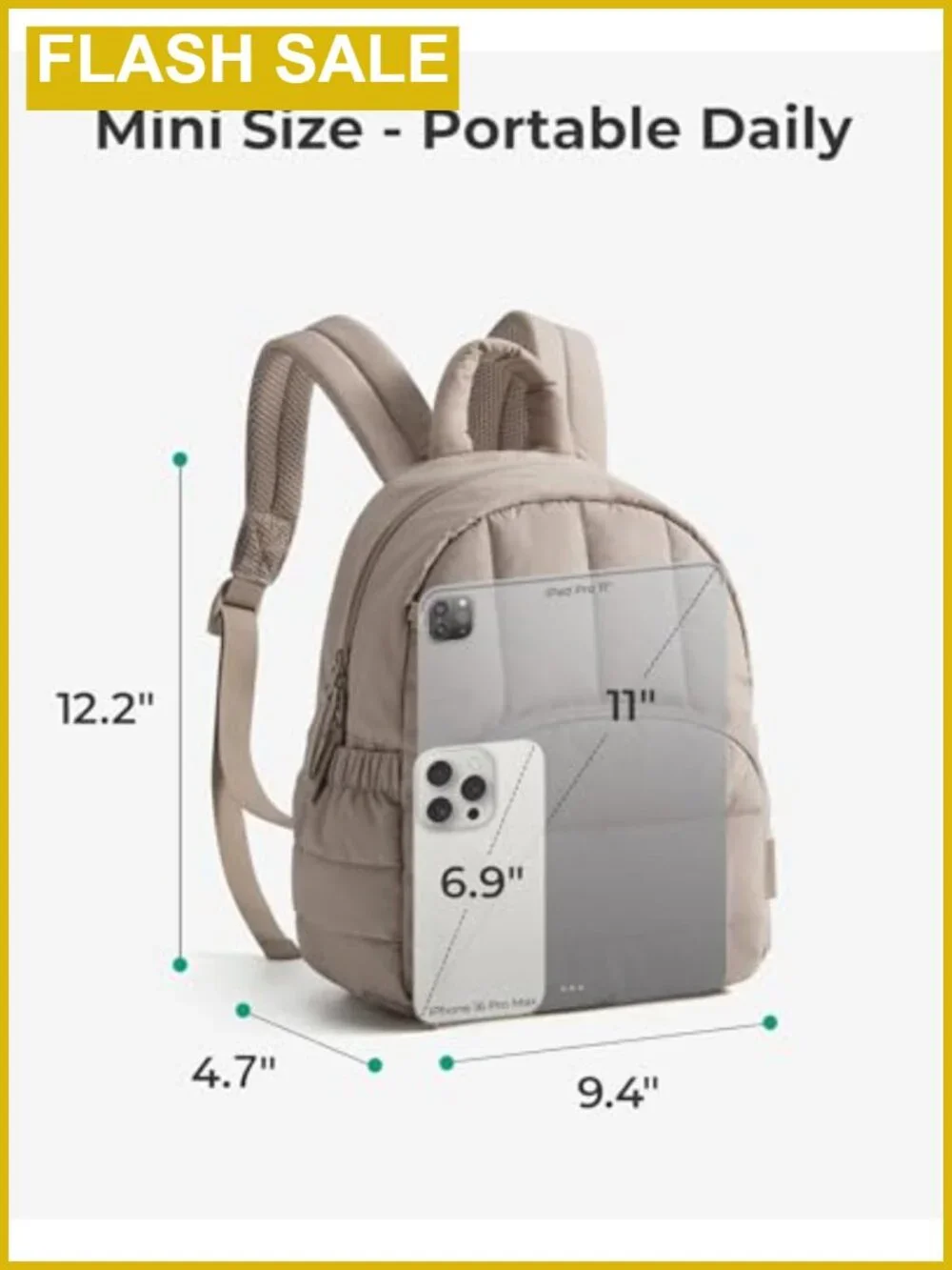 Mini Puffer Backpack Water-Resistant Quilted Convertible Daypack Women's Bag
